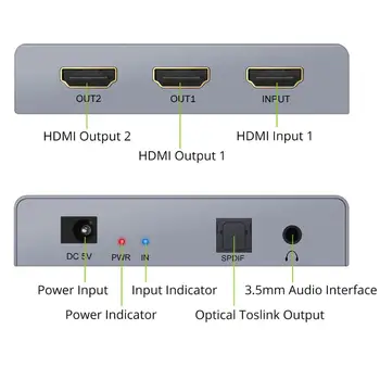 Prozor HDMI Audio Extractor su 2 HDMI Splitter Skaitmeninio į Analoginį Stereo 3.5 mm, HDMI Optinis SPDIF Toslink DAC Keitiklis