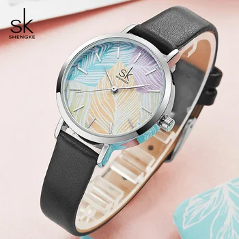 Shengke Laikrodžiai Moterims Prekės ženklo Ponios Mados Odos Laikrodžiai Reloj Mujer 2019 SK Kūrybos Kvarco Žiūrėti Geriausią Dovanos Moterims #K8057