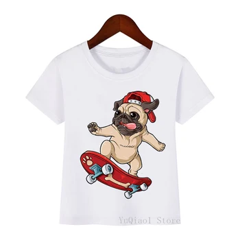 Juokingi marškinėliai mergaitėms berniukai kietas pug riedučiais gyvūnų spausdinti marškinėlius camisetas kawaii vaikams drabužių šunų mylėtojas, t-marškinėliai berniukams