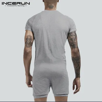INCERUN Mados Vyrų Pižama Playsuit Sleepwear Jumpsuit Kvėpuojantis Mygtuką trumpomis Rankovėmis Slim Kietas 2021 Vyrų Romper Homewear S-5XL