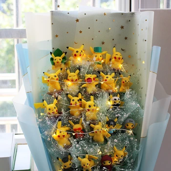 Pikachu Pvc Modelį, Žaislai, Dirbtinės Gėlės Animacinių filmų Pocket Monstras Duomenys Puokštės Baigimo Valentino Diena Romantiškas Dovanas