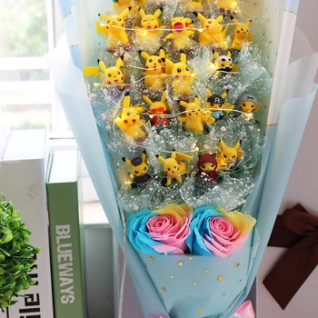 Pikachu Pvc Modelį, Žaislai, Dirbtinės Gėlės Animacinių filmų Pocket Monstras Duomenys Puokštės Baigimo Valentino Diena Romantiškas Dovanas