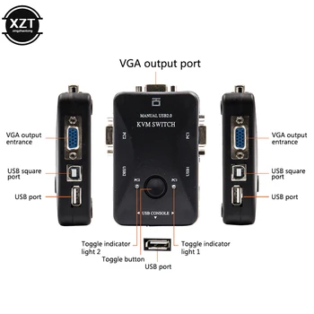 2 Port USB 2.0 KVM Switch Vga, SVGA Splitter Langelį USB klaviatūra, Pelė, Monitorius, Adapteris, Usb Spausdintuvą Jungikliu su Vga+USB Laidas