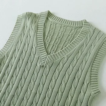 Derliaus stilingas kietas megzti megztinis liemenė moterų 2020 m. sueter mujer V kaklo, rankovių elastingumą liemenė preppy stiliaus viršūnes