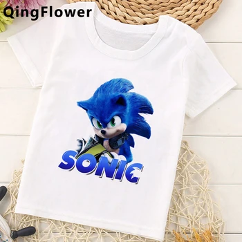 Vaikai Sonic The Hedgehog Juokingas Animacinių filmų Marškinėliai Berniukams Vasaros Atsitiktinis Grafinis T-shirt Anime Cool Marškinėlius Kawaii Viršuje Tees Vaikams