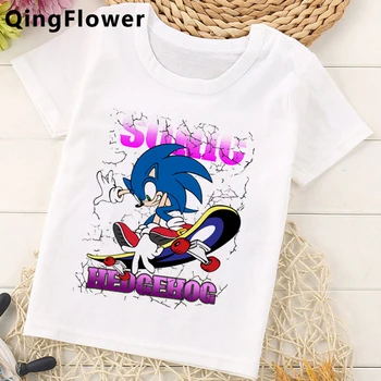 Vaikai Sonic The Hedgehog Juokingas Animacinių filmų Marškinėliai Berniukams Vasaros Atsitiktinis Grafinis T-shirt Anime Cool Marškinėlius Kawaii Viršuje Tees Vaikams