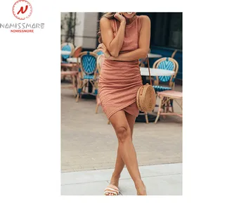 Madingų Moterų Vasara Vientisos Spalvos Mini Suknelė, Nereguliarus Susitraukimą Projektavimo O-Kaklo, Rankovių Aukštos Juosmens, Plonas Klubų Puloveriai Suknelė
