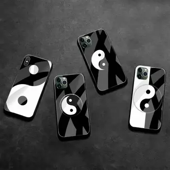 Yin Yang Juoda Balta Telefono dėklas Grūdintas Stiklas iPhone 12 pro max mini 11 Pro XR XS MAX 8 X 7 6S 6 Plus SE 2020 atveju