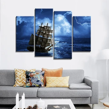 Drobė Art Prints Sienos Plakatas 4 Gabaliukai Plaukioja Laivas, Modulinės Nuotrauką Namų Puošybai Kambarį Kraštovaizdžio Šiuolaikinės Tapybos Kūrinys