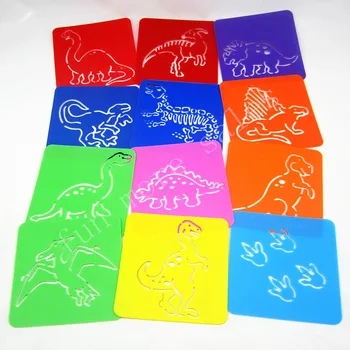 Piešimo Trafaretai, vaikams, vaikų piešinių šablonai Plastikinių žaislų, piešimo Dinozaurų 12Designs128x128mm
