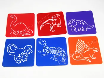 Piešimo Trafaretai, vaikams, vaikų piešinių šablonai Plastikinių žaislų, piešimo Dinozaurų 12Designs128x128mm