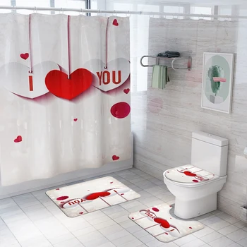Vonios kambarys Nustatyti Vandeniui Dušo Užuolaidos Tualeto Dangčio Mat Ne Slydimo Kilimas Namų Dekoro Valentino Dieną