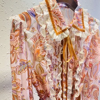 Aukštos Kokybės Naujas Tako Stiliaus Suknelė 2020 M. Rudenį Šalies Ponios Nėriniai Deco Ilgomis Rankovėmis Chaki Gėlių Spausdinti Suknelė Atsitiktinis Klubo Dėvėti