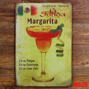 Margarita kokteilis Meksika derliaus metalo ženklas, šviesą alavo ženklai papuošti meno sienos bar pub, restoranas, 30*20cm