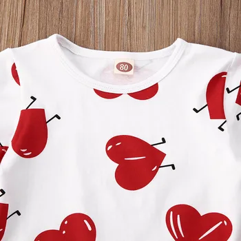 Valentino Dienų, Vaikų, Kūdikių, Mergaičių Drabužiai Nustatyti Meilė Atspausdintas T-shirt Viršūnes ir Odos Zip Sijonas Vasaros Komplektus 0-5 Metų