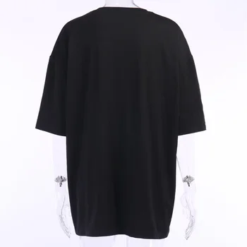 Dreamcase-JF Goth Derliaus Negabaritinių marškinėliai Gotikos Swith Spausdinti Prarasti Moterų Black Top marškinėliai Streetwear Atsitiktinis Punk Ilgai Viršūnės