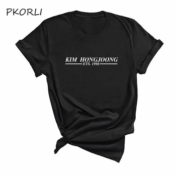 Korėjos mados kpop Ateez šališkumo KIM HONGJOONG spausdinti marškinėlius moterims yong mergina t-shirt gerbėjų dovana drabužių S-3XL