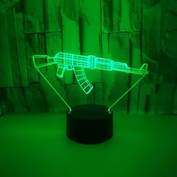 Šautuvas 7 Spalva keičiasi 3D Lentelės, Stalo Lempos Gun 3D LED Nakties Šviesos USB Palieskite Jutiklio RGB Dekoratyvinis Apšvietimas Vaikų Vaikai Gif