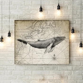 Humpback Whale Spausdinti Banginis Iliustracija Derliaus Plakatas Jūrų Dekoro Jūrmylių Meno Tapybos Drobės Nuotrauką Namų Sienos Meno Dekoro