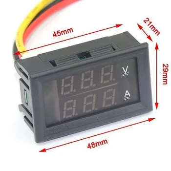 2vnt Digital Voltmeter Ammeter DC 100V 10A Amp Įtampa Srovės Matuoklis Testeris Mėlyna + Raudona Dviguba LED Ekranas su Prijunkite Laidus