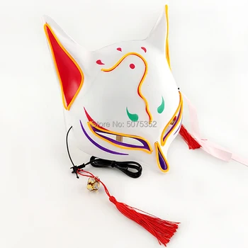 Japonijos Fox Mask Šviesą Kistune Masque Kaukę Rekvizitai Pusę Veido Moteris Led Kaukė Anime Expro Naktinis Klubas