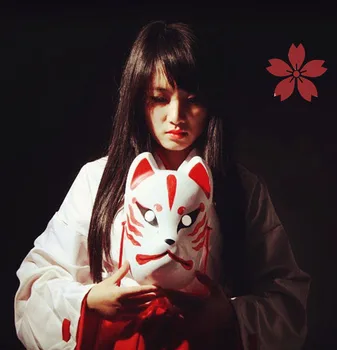 Rankomis Dažyti Visą Veidą Japonijos Fox Mask Demonas Kitsune Cosplay PVC Maskuotis Surinkimo Japonų Noh Šalies Karnavalas B9