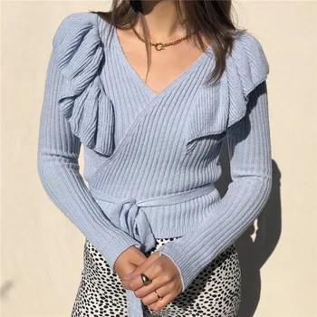 FANTOYE Rudenį Pynimas Tvarstis Moterų Džemperis 