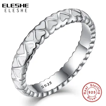 ELESHE 925 Sterlingas Sidabro Žiedas Balto Emalio Amžinai Meilė Širdies Piršto Žiedą, Moterims, Vestuvių, Sužadėtuvių Dovana, Papuošalai