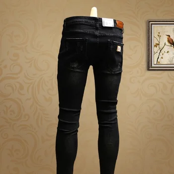 Atsitiktinis Vyrų Liesas Ripped Jeans Mėlyna Džinsinio audinio Kelnės Streetwear Cowboys PSMJ70