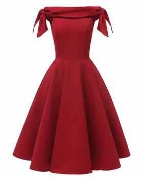 2020 Vienos Pečių Lankas Juostos Suknelė BALTA Suknelė Raudona Šalies Berankovis Suknelė Plius Dydžio Moterims, Elegantiška Raudonos spalvos Drabužius