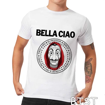 Naujas Bella Ciao V 2 Streetwear Hip-Hop Medvilnės Marškinėliai Vyrams La Casa De Papel Spausdinti O-Neck Tee Marškinėliai Homme Punk Mados Viršūnes
