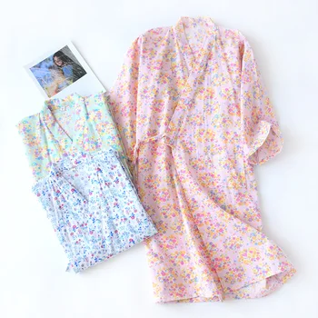 Rūbeliai Moterys Naujas Cottoon Kimono Vasarą Plonas Elegantiškas Negabaritinių Femme Japonija Nightdress Minkštas Kasdien Sleepwear Nėščia Lady Homewear