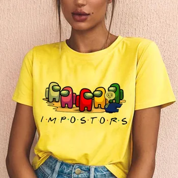 Kawaii Naują Žaidimą iš Mūsų, Marškinėliai Moteris Tshirts Juokingas Vasaros Viršūnes Harajuku Animacinių filmų T-shirt Impostor Grafinis Tees Hip-Hop Geltona