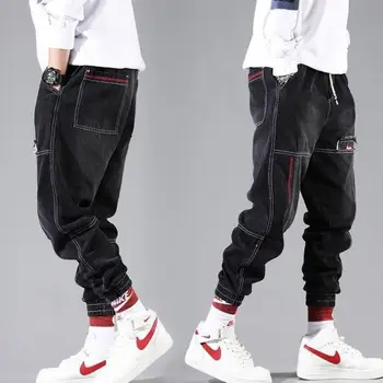 Hip-Hop Streetwear Haremas Džinsai, Kelnės Vyrams Prarasti Poilsiu Džinsai Atsitiktinis Sweatpants Korėja Kulkšnies ilgio Kelnės
