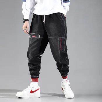 Hip-Hop Streetwear Haremas Džinsai, Kelnės Vyrams Prarasti Poilsiu Džinsai Atsitiktinis Sweatpants Korėja Kulkšnies ilgio Kelnės