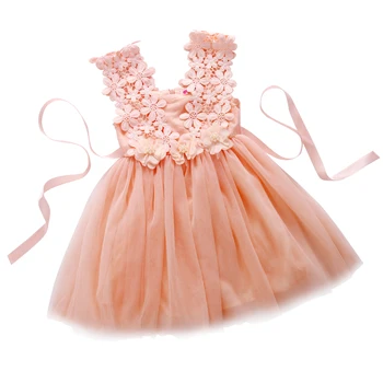 Baby Girl Princesė Tiulio Nėrinių Gėlių Išgalvotas Backless Suknelė Oficialų Šalis Suknelė 2-7Y