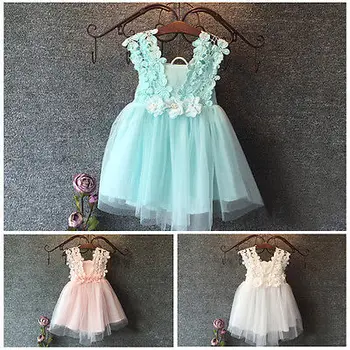 Baby Girl Princesė Tiulio Nėrinių Gėlių Išgalvotas Backless Suknelė Oficialų Šalis Suknelė 2-7Y