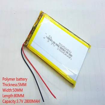 5vnt Polimerų baterija 2800 mah 3.7 V 505080 smart home MP3 garsiakalbiai Li-ion baterija dvr,GPS,mp3,mp4,mobilųjį telefoną,garsiakalbis