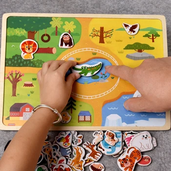 Švietimo Ankstyvo Mokymosi Magnetinė Dėlionė Vaikams, Mediniai Žaislai Vaikams 3d Dėlionė Gyvūnų-eismo Scenos Žvalgybos Juguetes