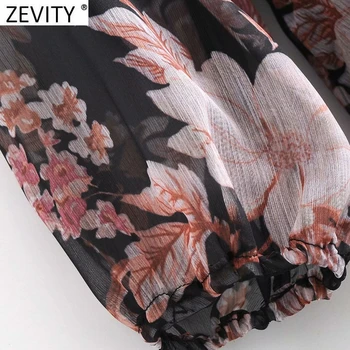 Zevity Naujas Moterų Vintage V Kaklo Gėlių Spausdinti Elastinga Juosmens Šifono Midi Lady Suknelė ilgomis Rankovėmis Atsitiktinis Slim Šalies Vestido DS4729