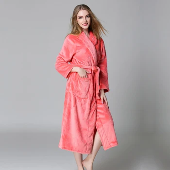 Plius dydis žiemos porų, chalatai moterims kokybės tirštėti rūbeliai koralų aksomo kimono chalatai moterims ilgomis rankovėmis suknelė padažu
