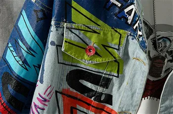 MORUANCLE Vyrų Grafiti Hip-Hop Džinsinio audinio Švarkai Mados Labas Street Spausdinti Ripped Jeans Striukė Viršutiniai drabužiai Dažytos Drabužių Skylės