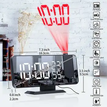 Mrosaa LED Skaitmeninis Laikrodis-Žadintuvas Žiūrėti Lentelėje Elektroninių Darbalaukio Laikrodžius, USB Pabusti FM Radijas Laiko Projektorius Atidėjimo Funkcija, 3 Spalvos