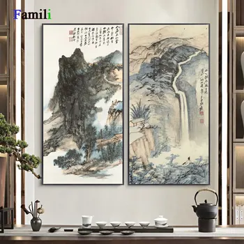 Zhang Daqian paprasto dažytos kopijavimo šiuolaikinės Kinijos dekoratyvinis dažymas kambarį miegamojo įėjimo Jiangnan