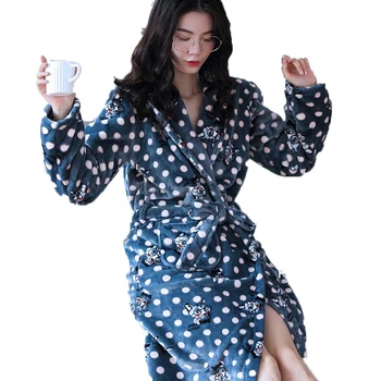 Žiemos Moteriški Chalatai Sleepwear Storas Šiltas Flanelė Kimono Chalatas Moterims Gėlių ilgomis Rankovėmis Koralų Aksomo, naktiniai drabužiai Homewear