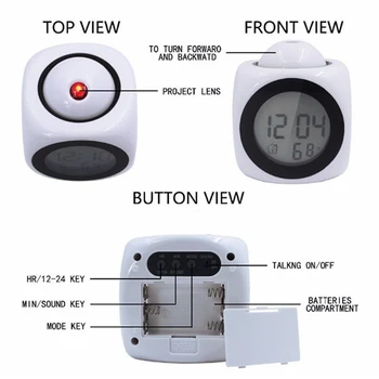LCD Projekcija LED Ekranas, Laikas, Skaitmeninis Laikrodis-Žadintuvas Kalbėti Balso pranešimą Termometras Atidėjimo Funkcija Stalas