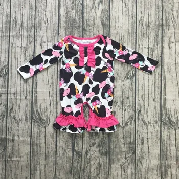 Naujas atvykimo juoda gėlių vienaragis žiemos kūdikių mergaičių boutique drabužių karvė cute kūdikių medvilnės mados tutu romper Bamblys hot pink
