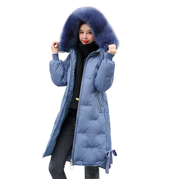 Žiemos Parkas 2019 naujas elegantiškas siuvinėjimo raštą gobtuvu storas ilgas moterų kailių apykaklės striukė žiemos sniego laipsnį, striukės, paltai