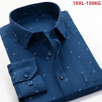 Aukštos kokybės plius dydis 8XL 9XL 10XL marškinėliai vyrams, ilgomis rankovėmis Vasarą antumn spausdinti dot marškinėliai verslo laisvas vyras negabaritinių marškinėliai mėlynos