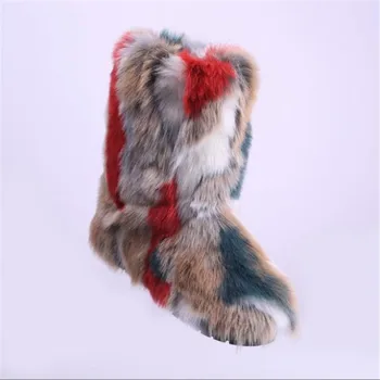 Žiemos Moterų Prabanga Dirbtiniais Fox Fur Lauko Batai Ponios Šiltas Namas Batai Moteriška Pūkuotas Pūkuotas Sniego Batai Mergina Mados Šalis Bateliai